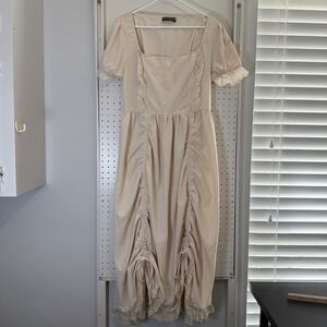 Scarlet Darkness Victorian Renaissance Dress Women's XL Cream Drawstrings Ruffle